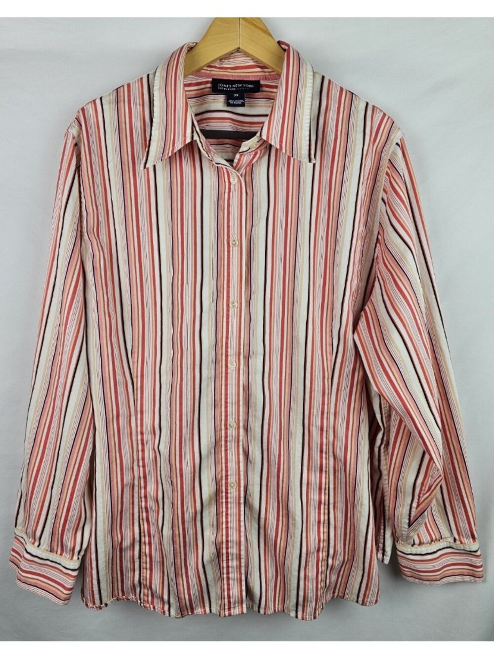 Jones New York Women's Shirt Plus Size 3X Pink Striped Long Sleeve Blouse Top